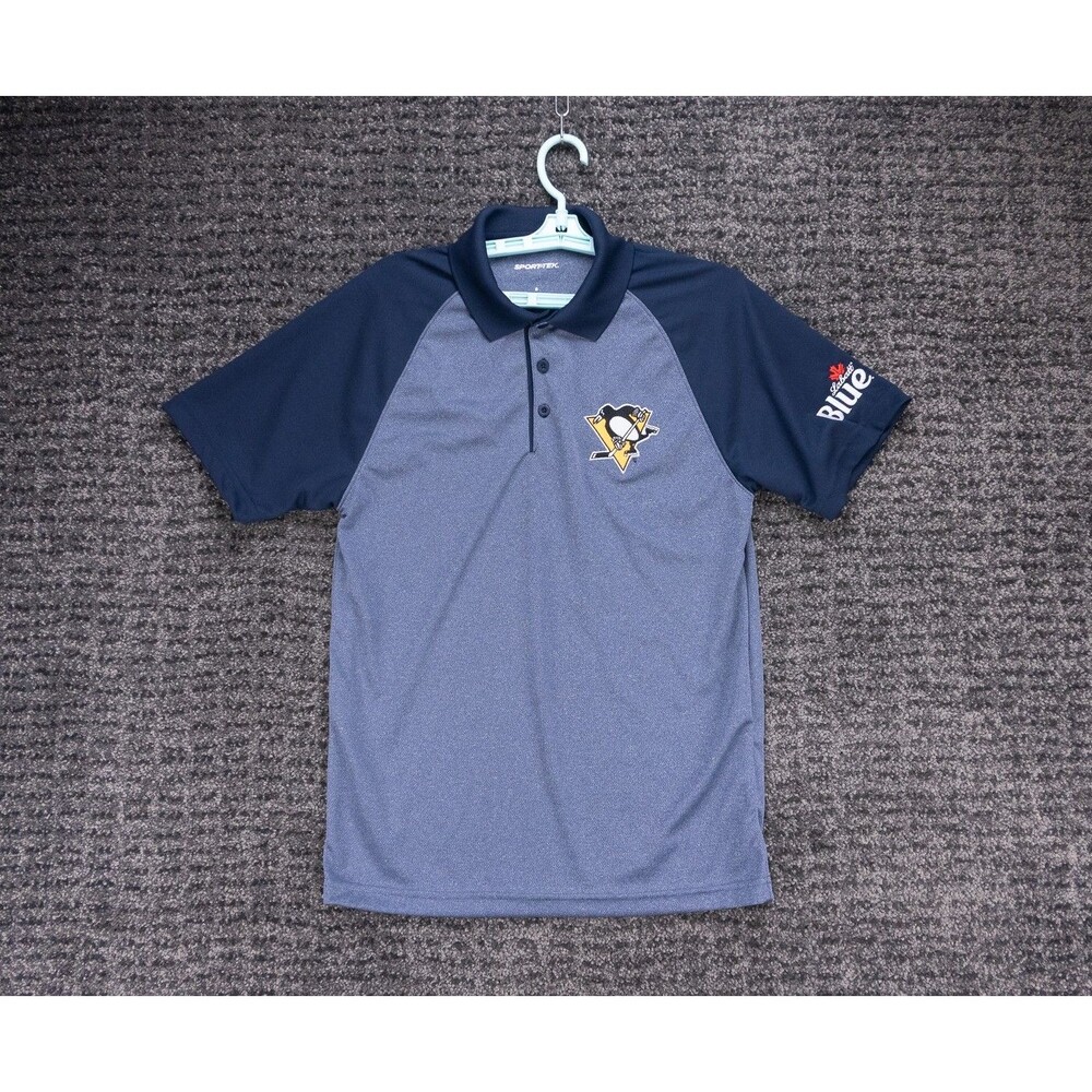 Pittsburgh Penguins Shirt Mens Small Blue Performance Polo Sport-Tek Labatt Blue